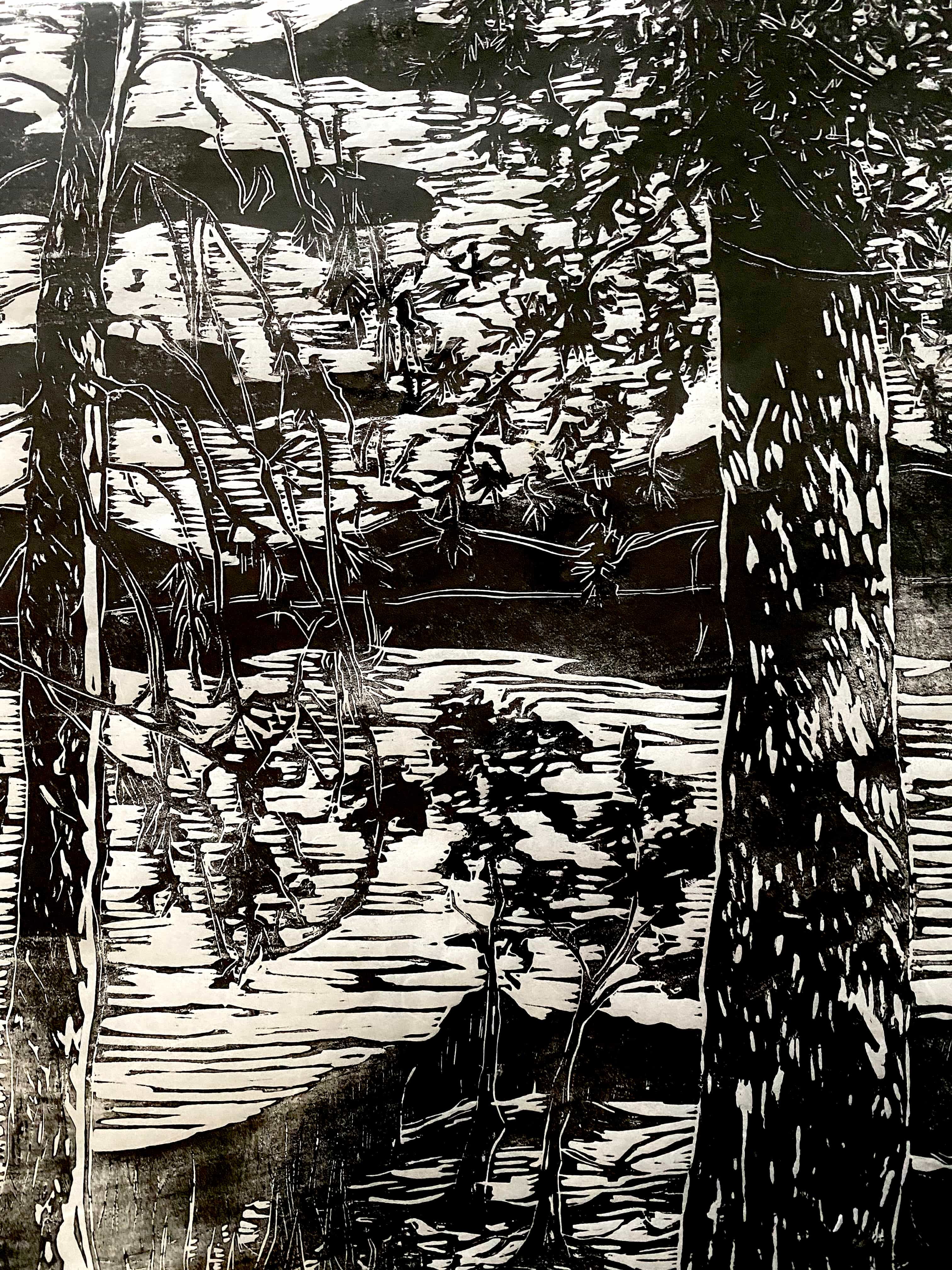 Print of wooded scene with water